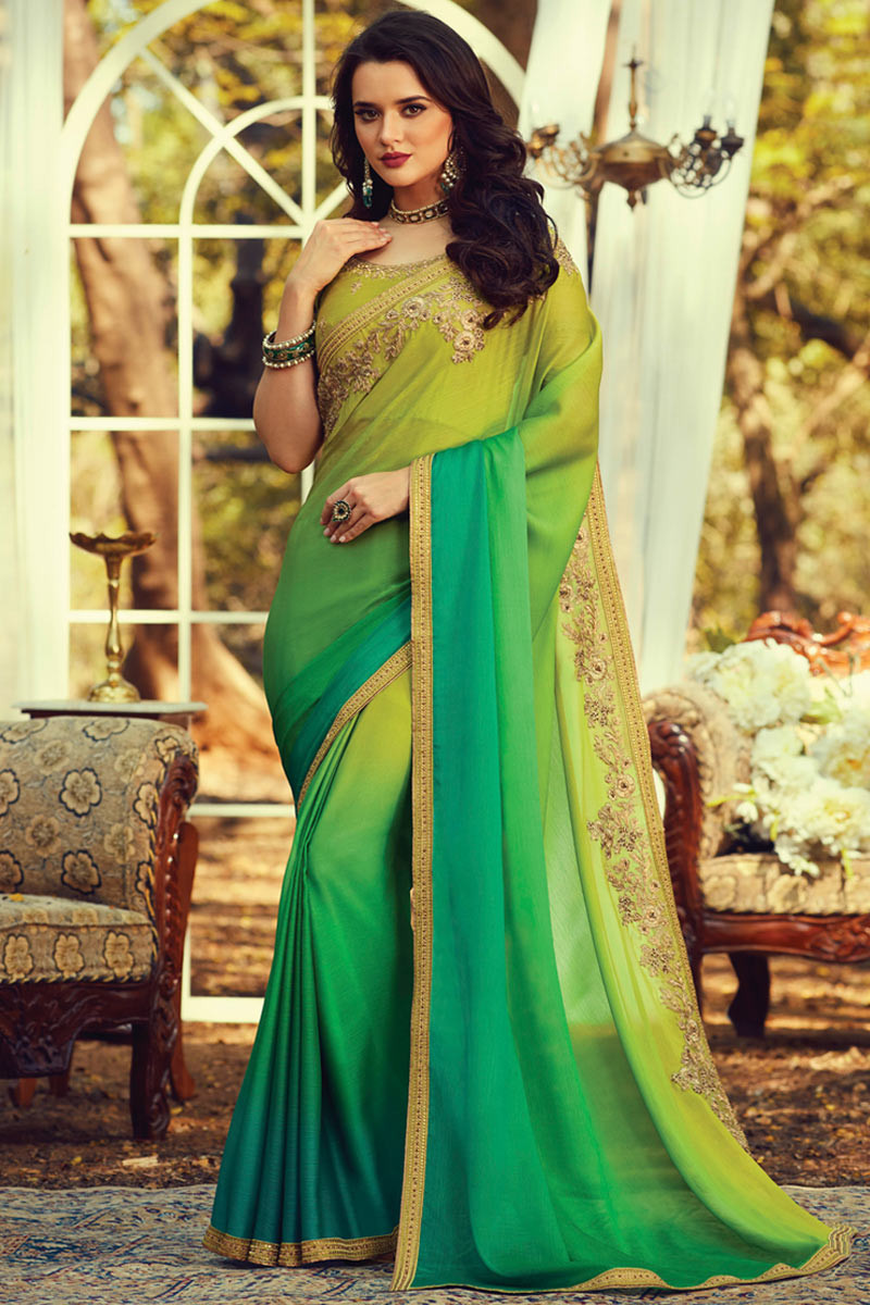 Light Green Saree Art Silk Party Wear Sari Designer Indian Bollywood Saree 