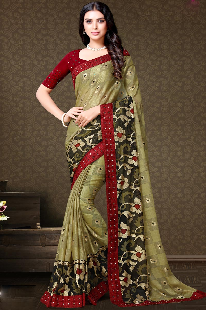 Buy Chiffon Party Wear Saree In Pale Green Color Online ...