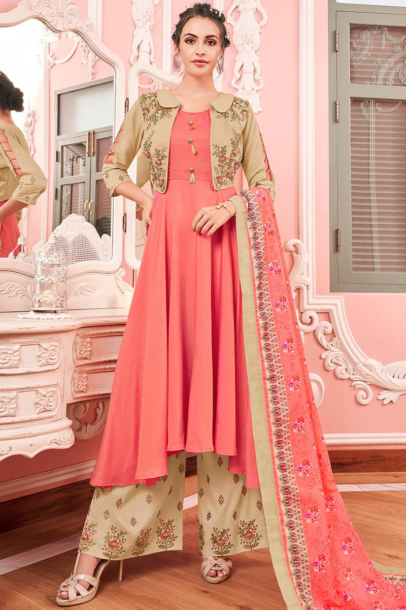 coral anarkali