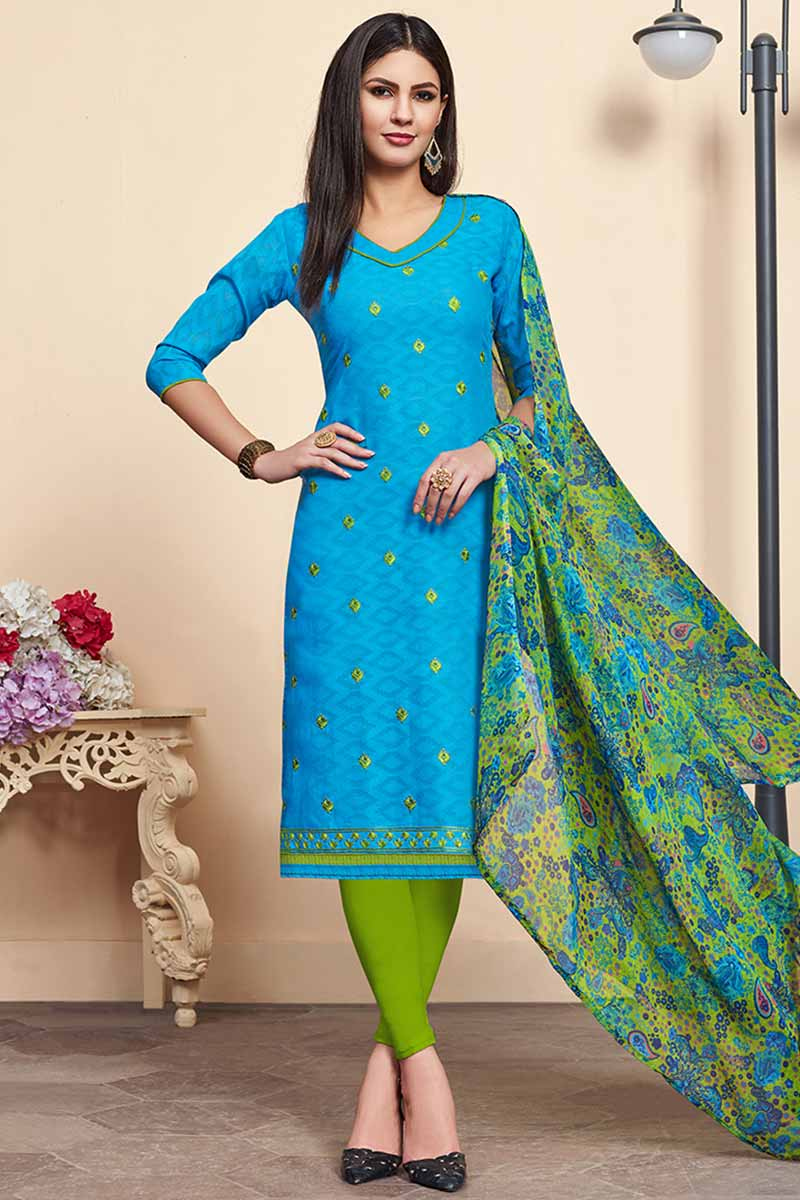 Green and blue combination churidar clearance