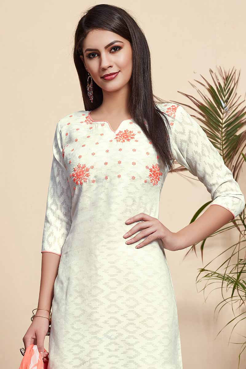 Buy Cotton Silk Churidar Suit In Off White Color Online - LSTV03279 ...