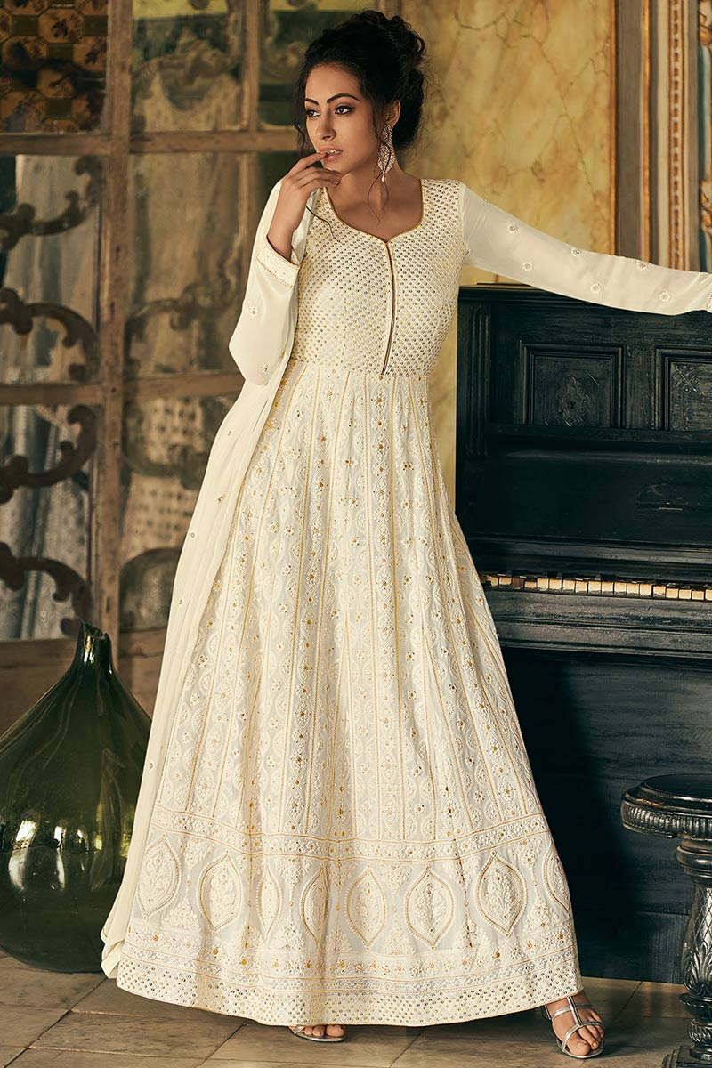 Beige Natural Crepe Anarkali Gown main image 1
