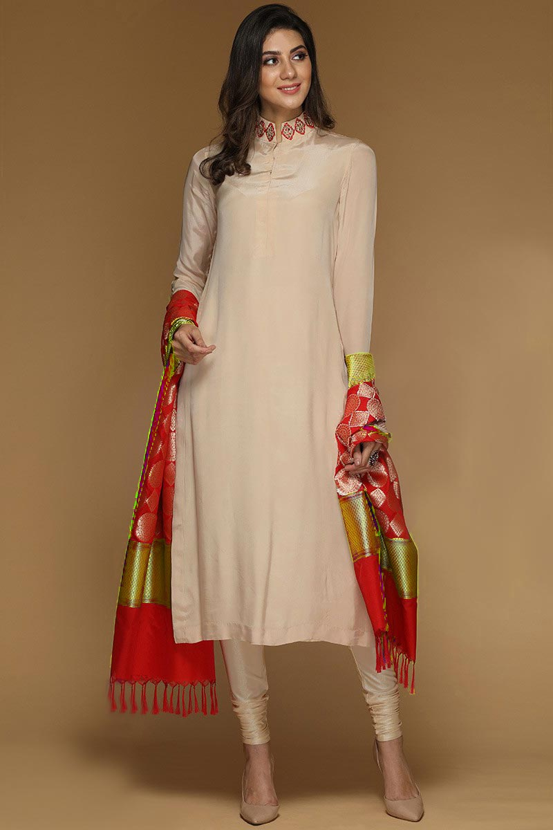 Cream churidar clearance