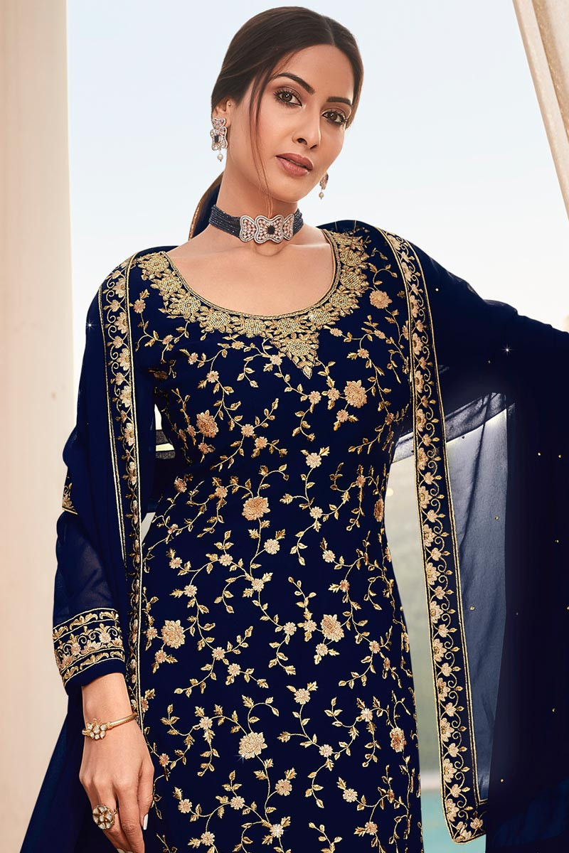 dark blue sharara suit