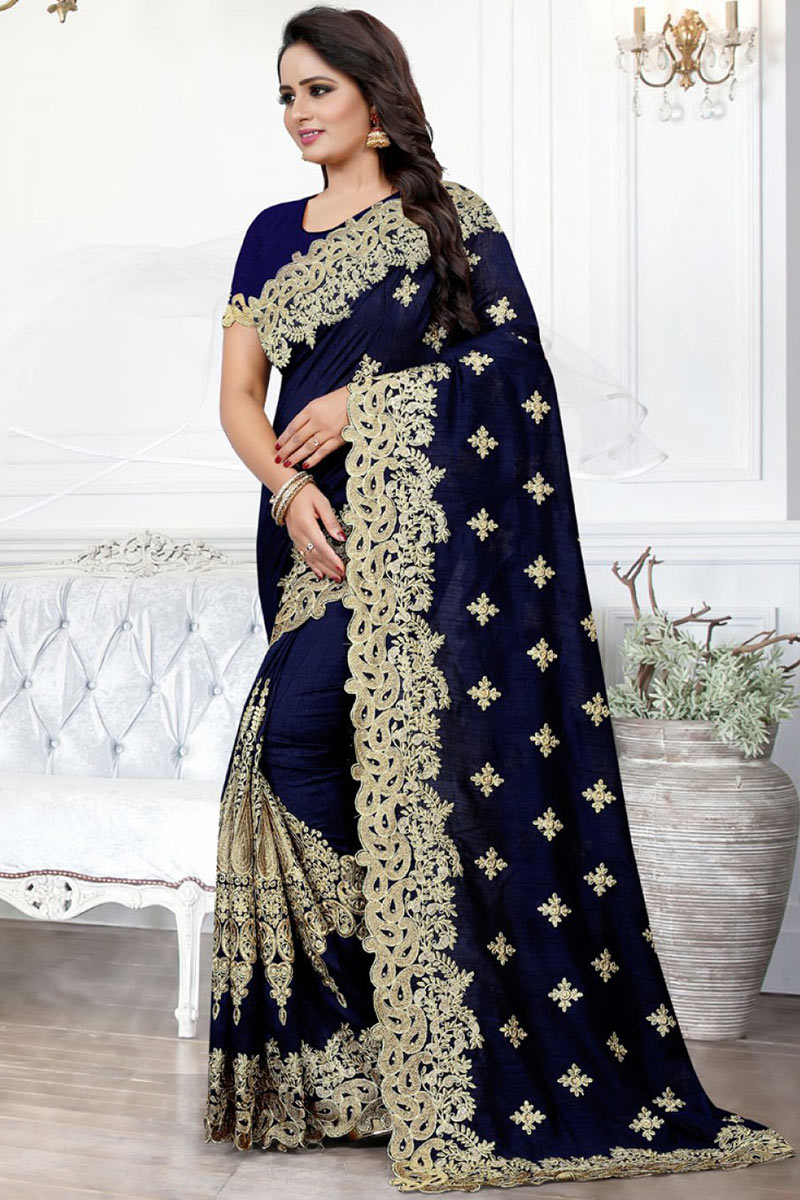 Dark blue wedding saree clearance