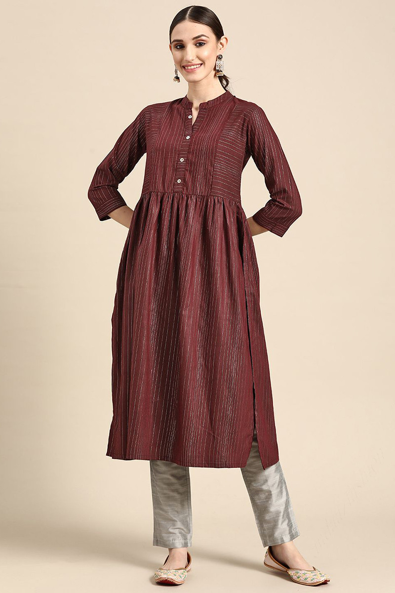 Womens Cotton Febric Printed  Lace Work Anarkali Frock Style Kurti Pant  With Dupatta