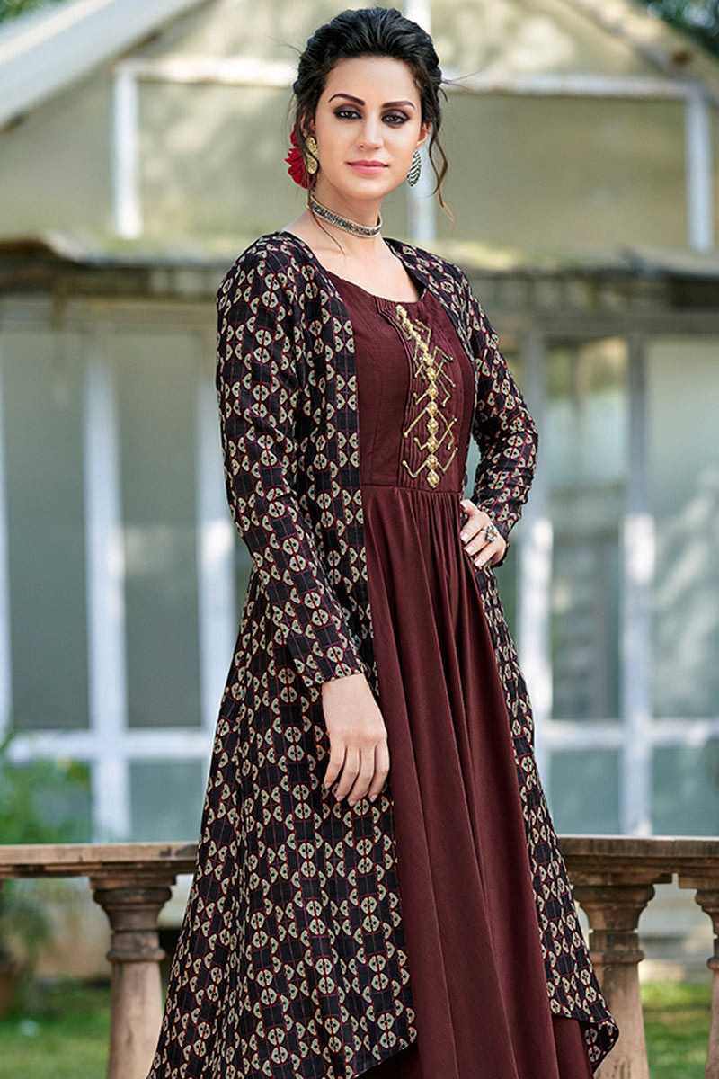 Buy Dark Brown Rayon Party Wear Gown With Jacket Online - LKV0087 ...