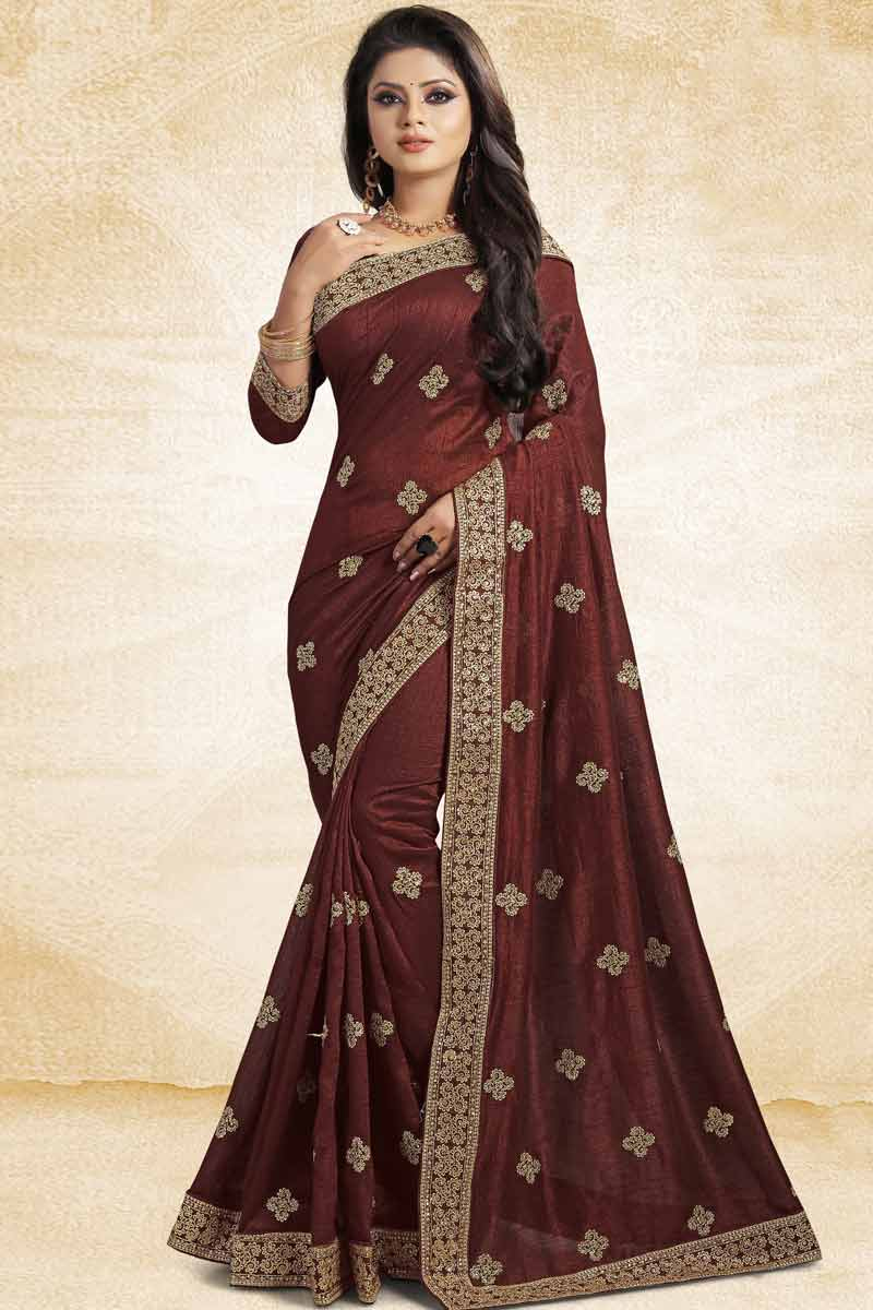 Brown colour saree contrast blouse Clearance