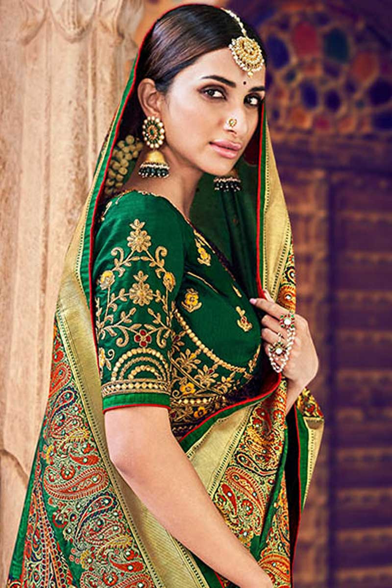 Buy Cadium Green Banarasi Saree online-Karagiri