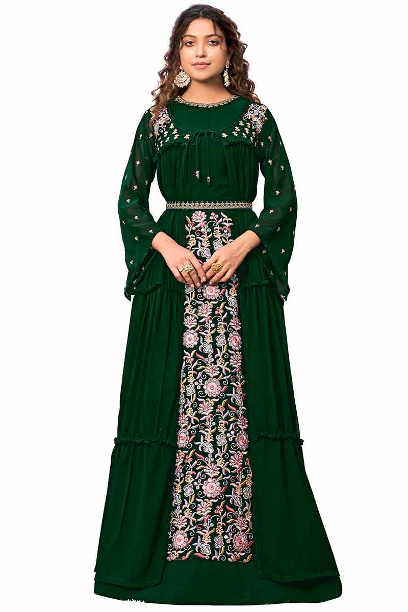 Embroidered Dark Green Anarkali Suit 