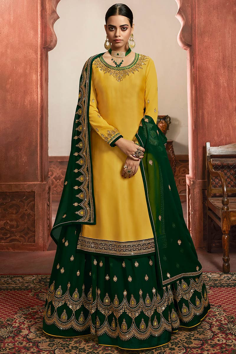 Buy Dark Green Georgette Wedding Wear Lehenga Choli Online ...