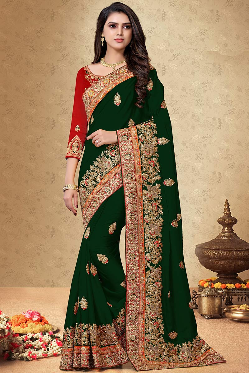 dark green wedding saree