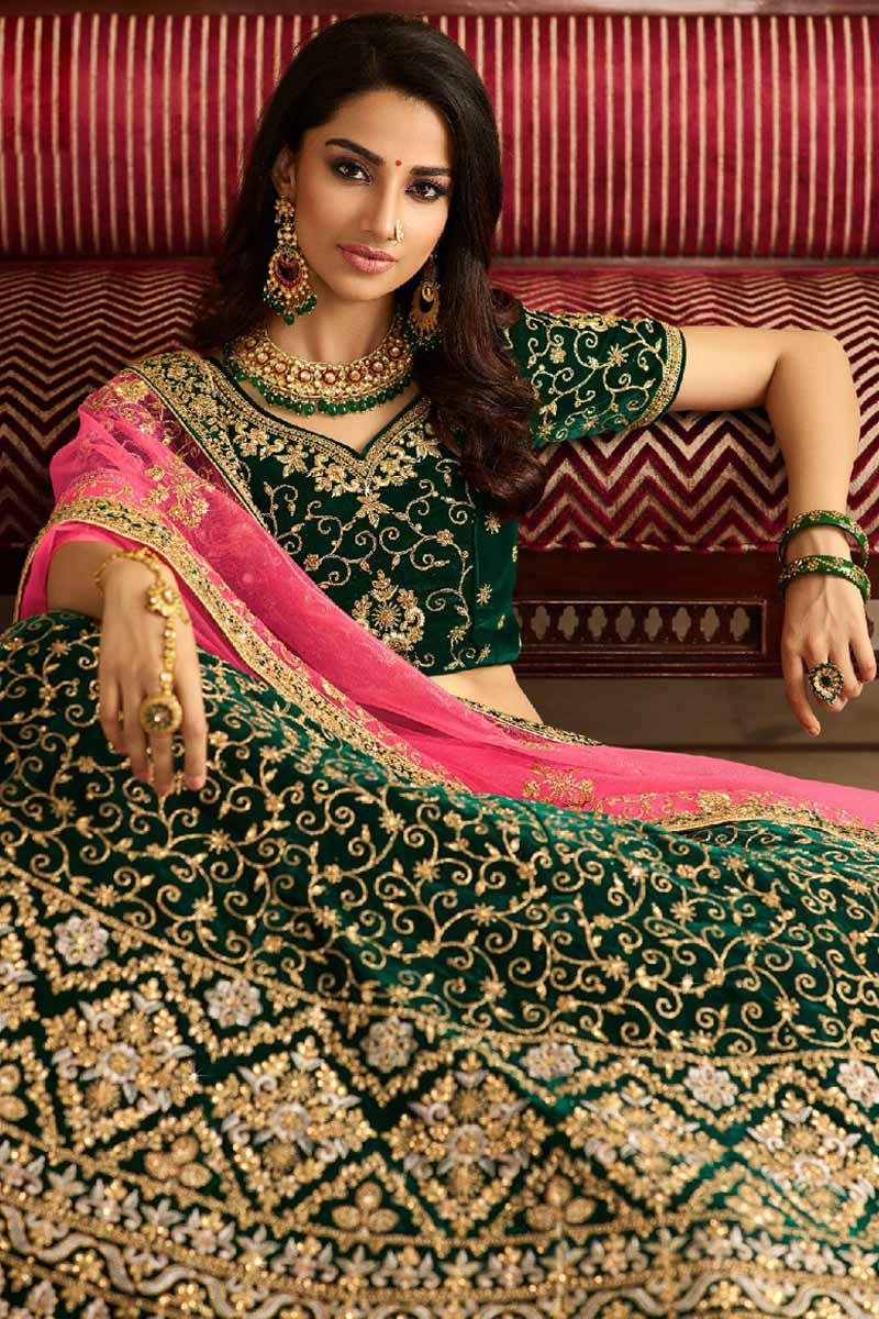 dark pink velvet lehenga