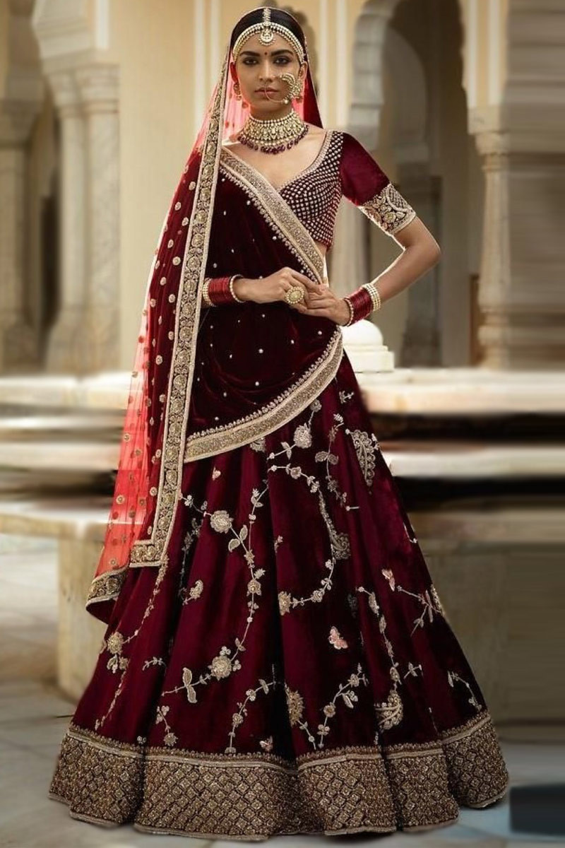 maroon lehenga dress