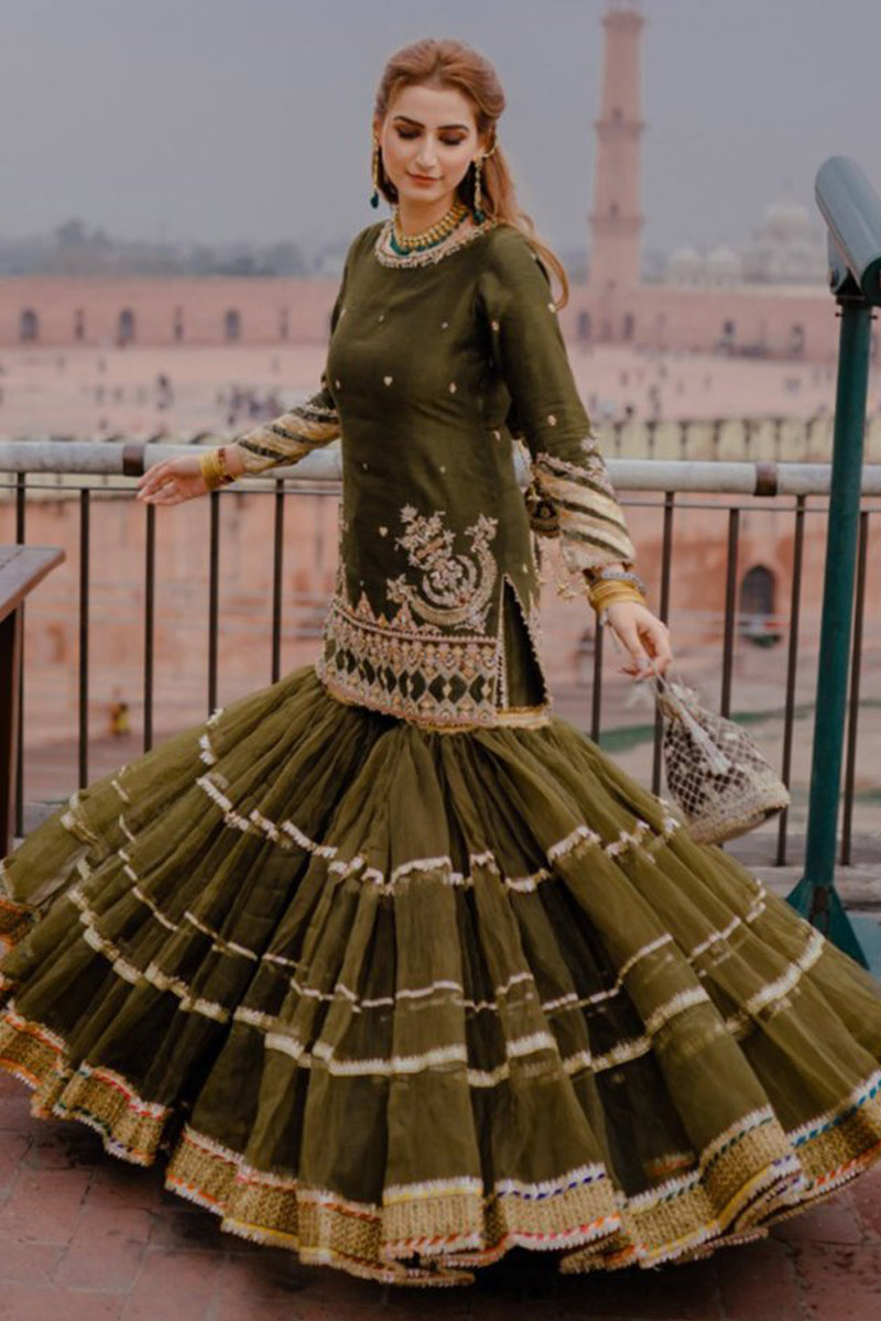 olive green pakistani dress
