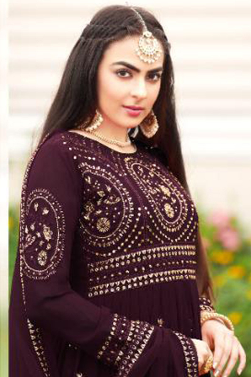 Cheap Fashion Dark Purple Sharara Suit with Resham Work LSTV113554