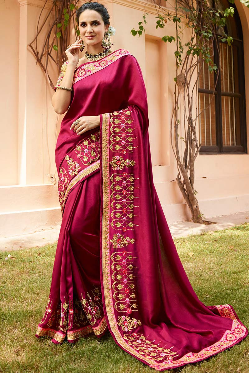 pink wedding silk saree