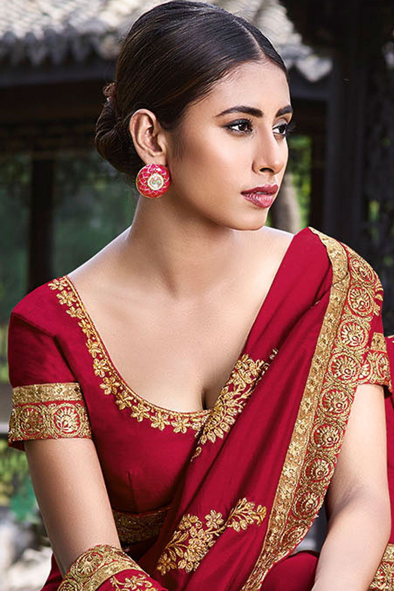 Buy Deep Red Art Silk Saree With Art Silk Blouse Online - SARV08430 |  Andaaz Fashion