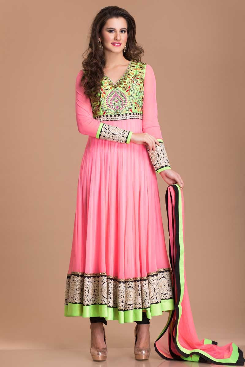 Buy Pink Long Frock Style Anarkali Suit Online | Andaaz Fashion