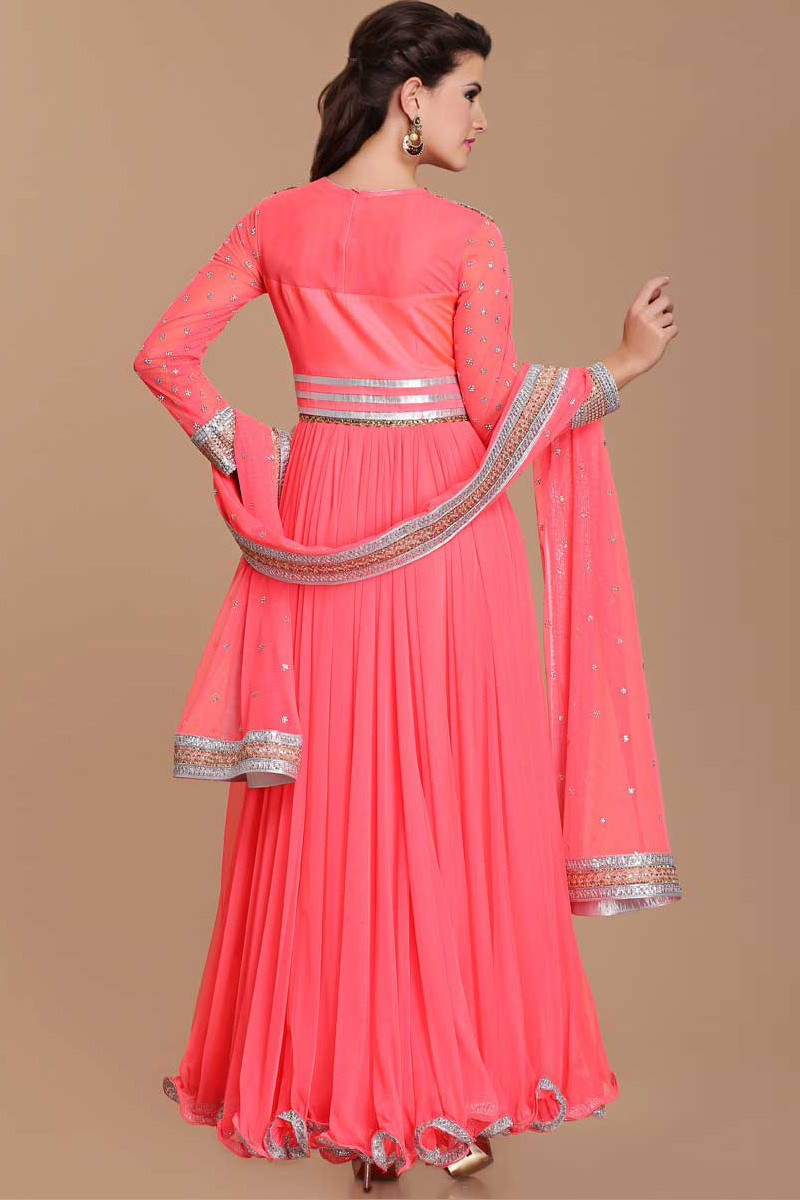 Buy Net Pink Long Frock Style Anarkali Suit Online | Andaaz Fashion