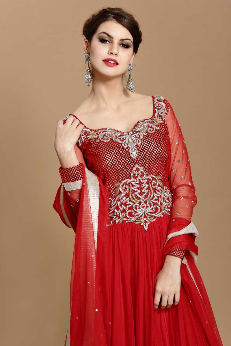 red long churidar