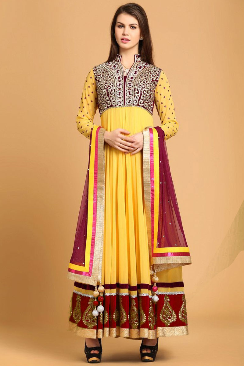 yellow georgette anarkali