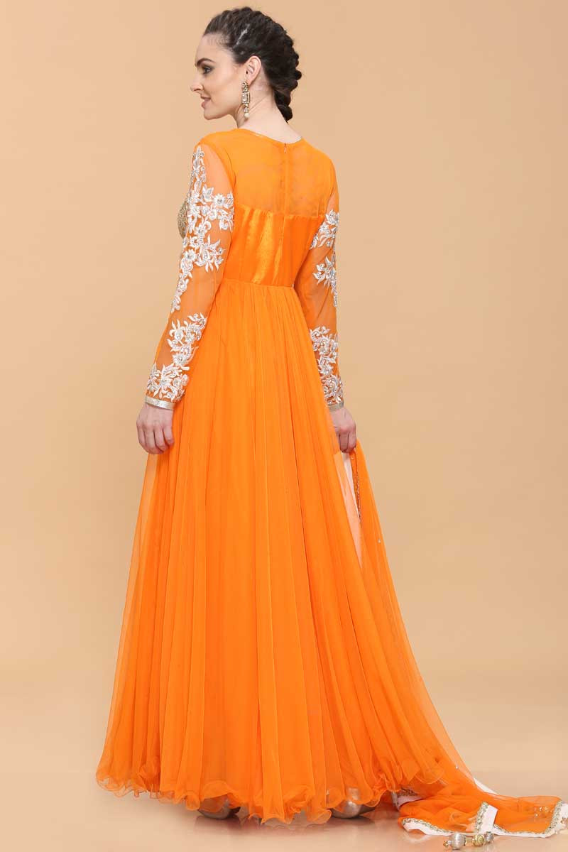 orange net gown