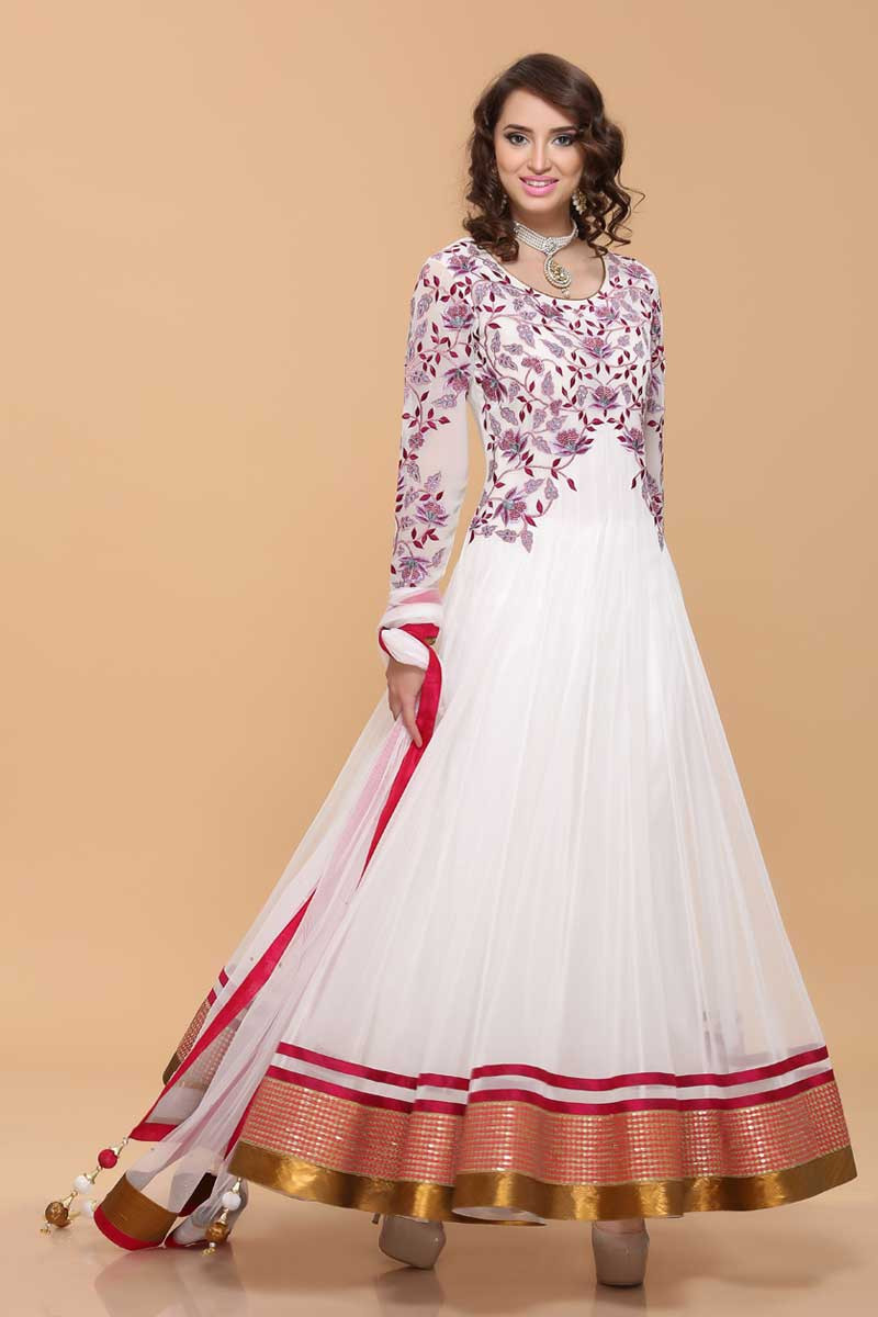 white net anarkali suit