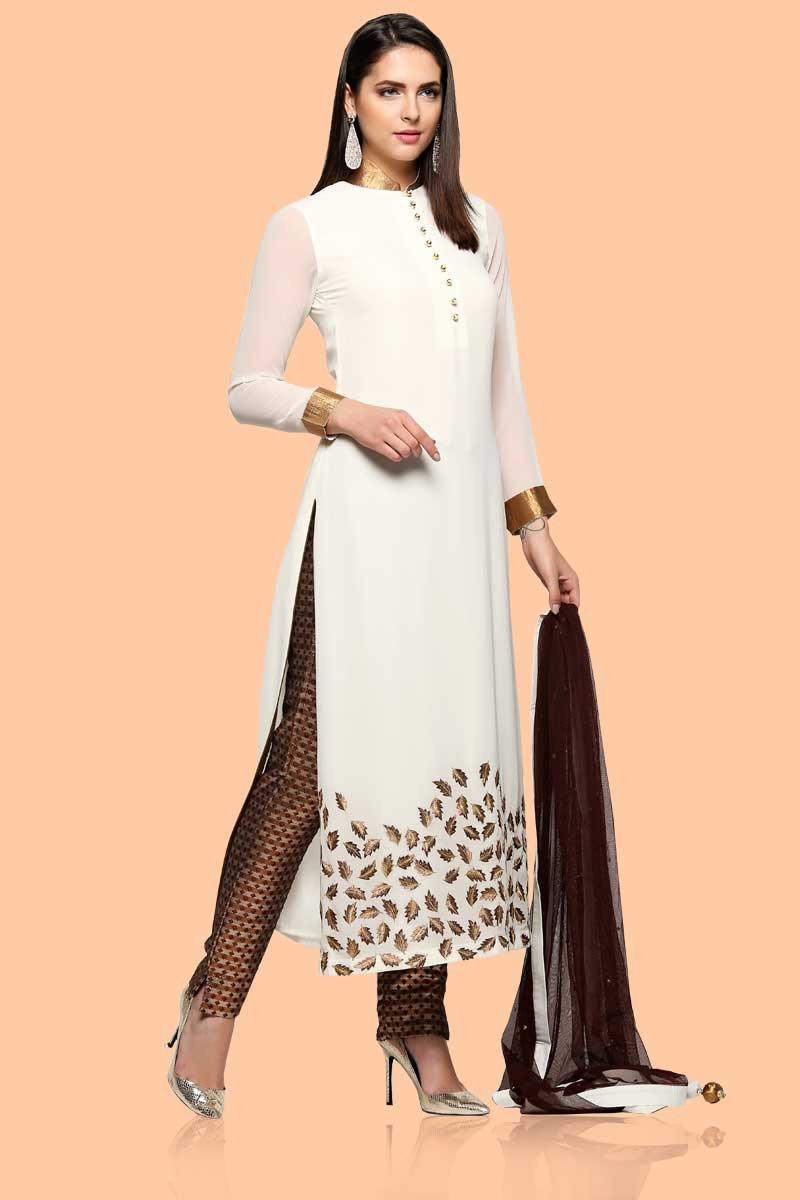 Step out in style, Trouser georgette indian long suits, Off white ...