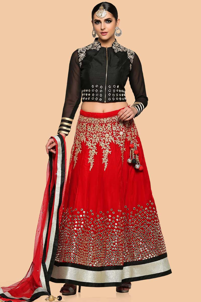 black and red lehenga online