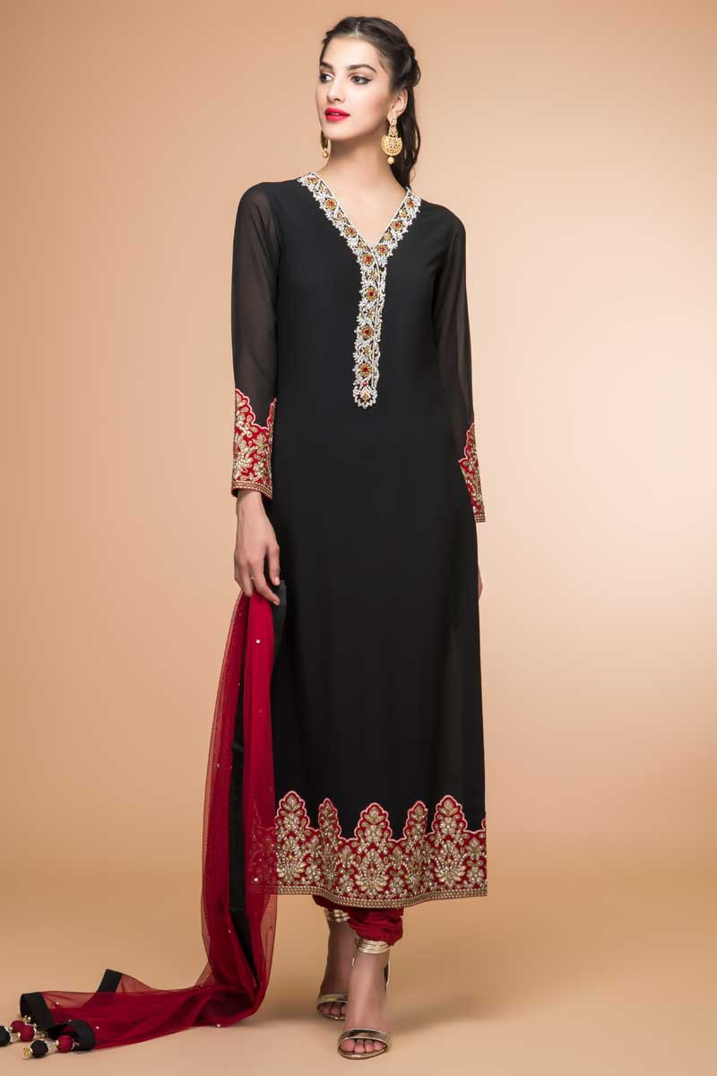 black and red combination churidar