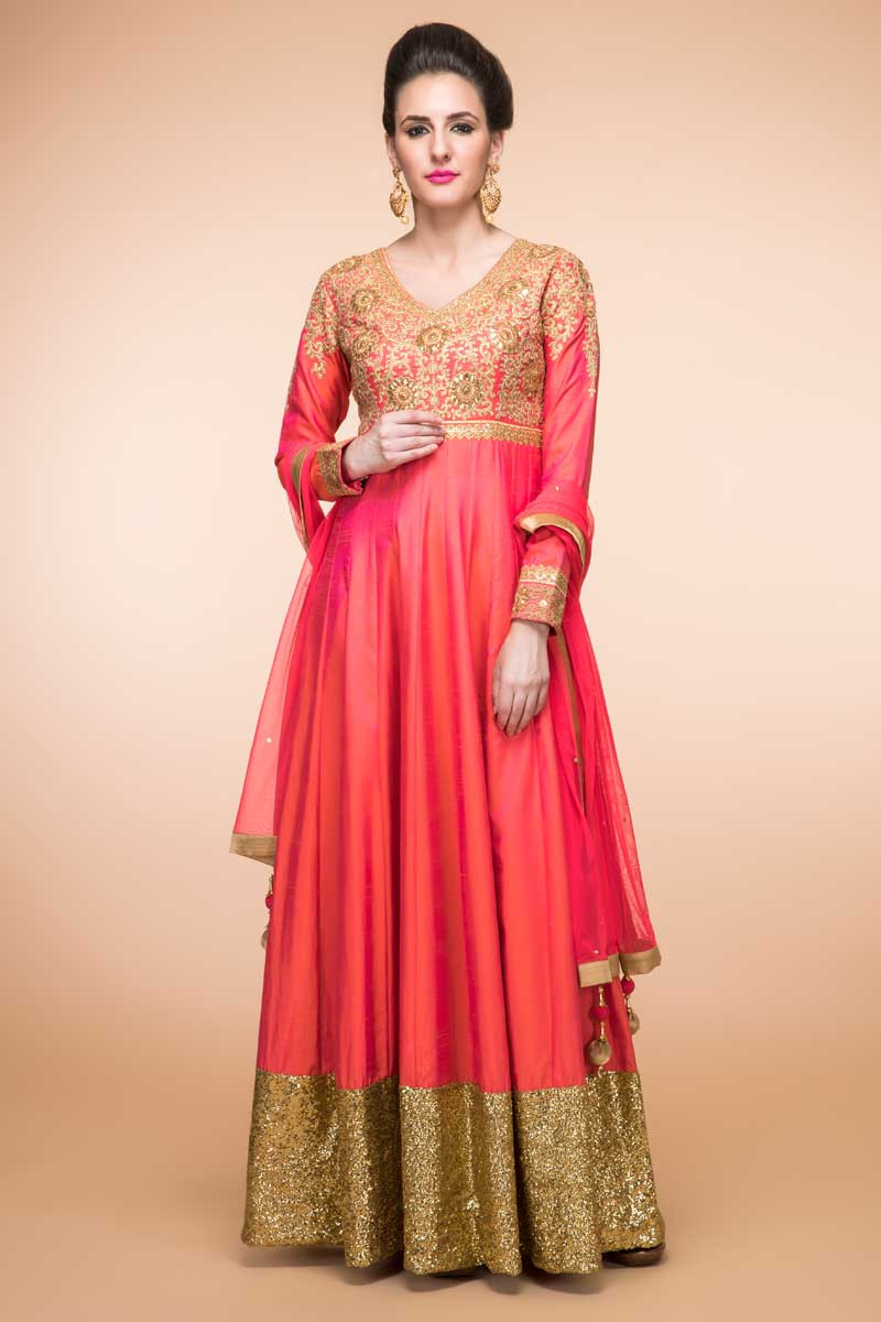 pink silk anarkali