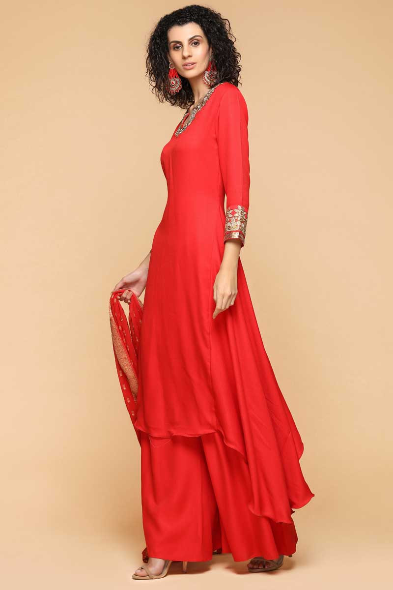 Buy Scarlet Red Trail Cut Palazzo Pant Suit Online 1882 Andaaz