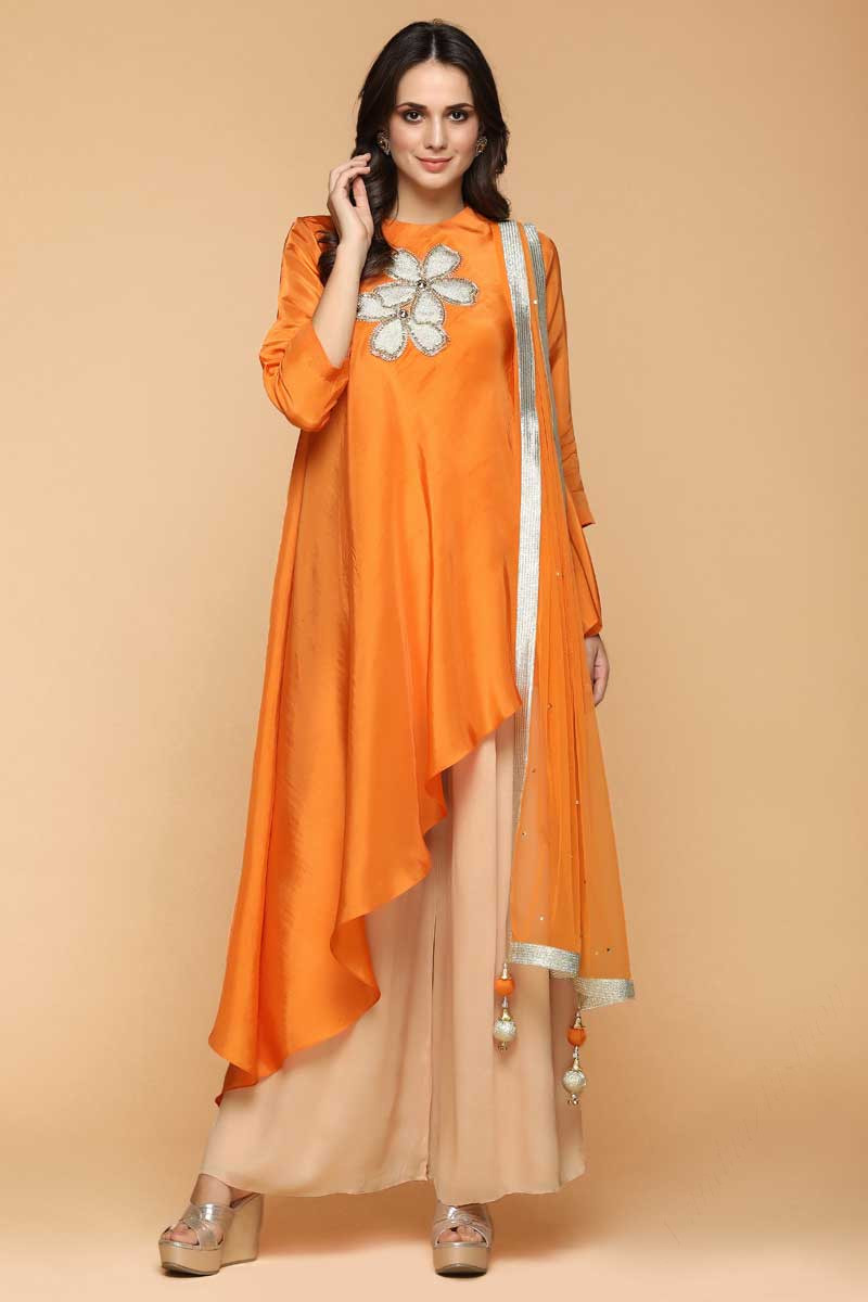 Buy Resham Embroidered Silk Pumpkin 