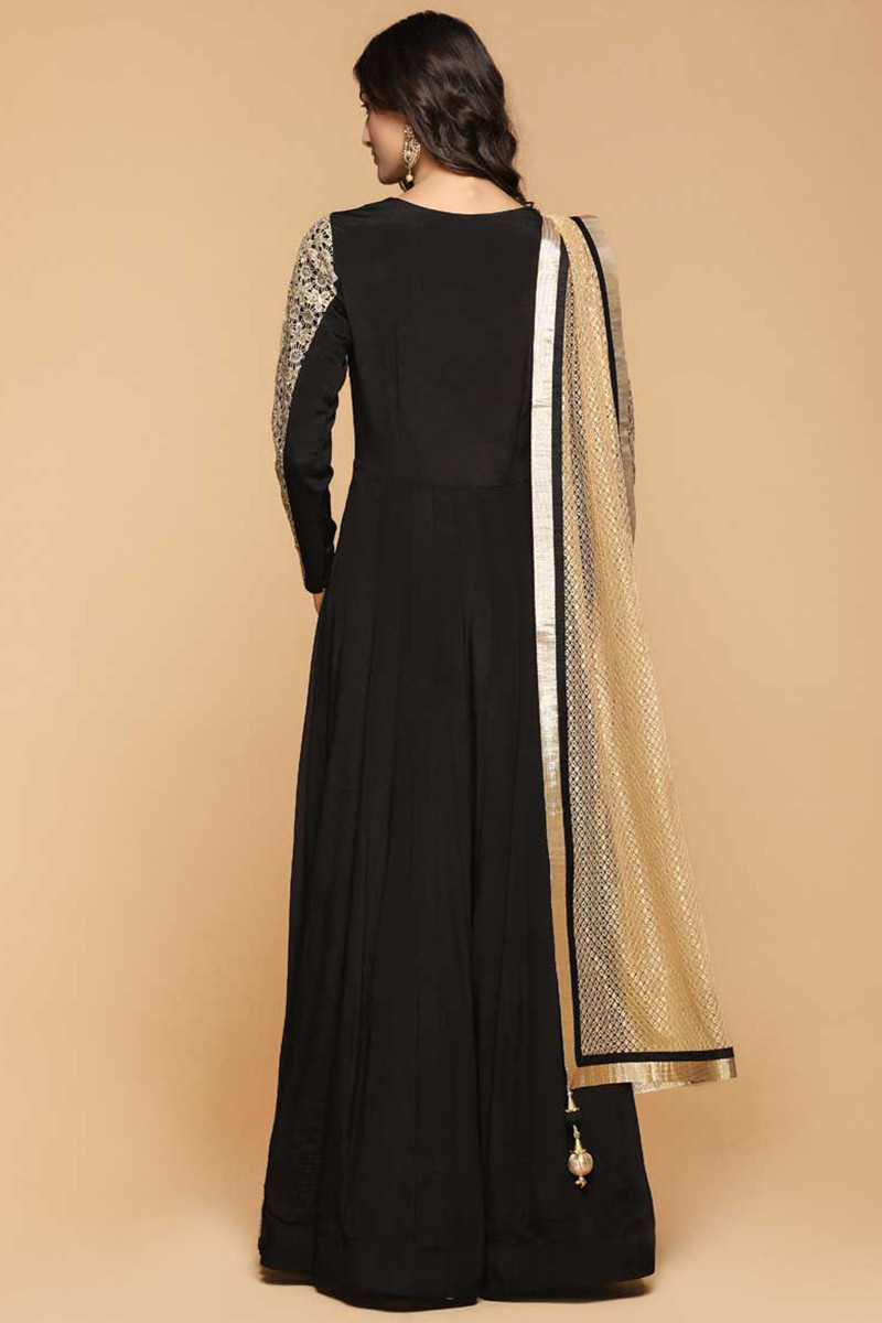 Buy Black Taffeta Silk Anarkali Suit With Zardosi Work Online - 1915 ...