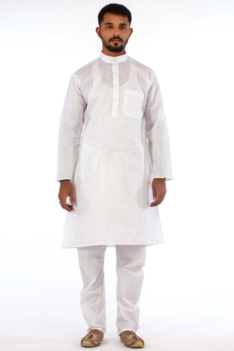 White Cotton Men's Kurta Pajama Set for Eid - Eid Kurta Pajama ...
