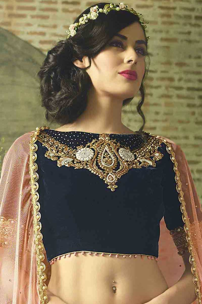 blue velvet lehenga choli