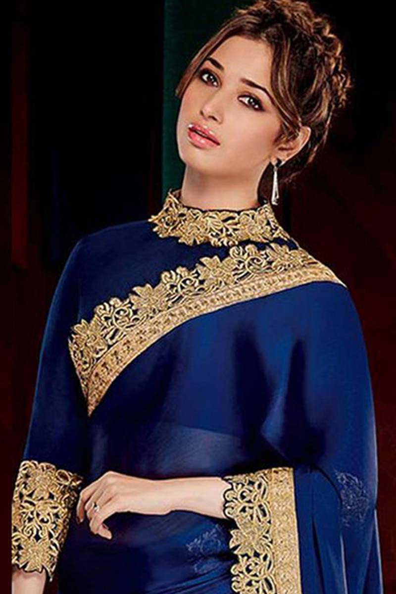 saree with navy blue blouse