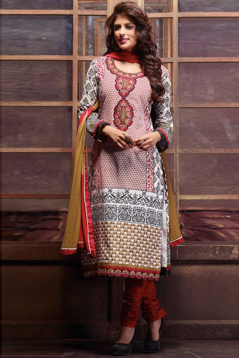 Women's Cotton Salwar and Chiffon Dupatta set Maroon Traditional Clothing 
