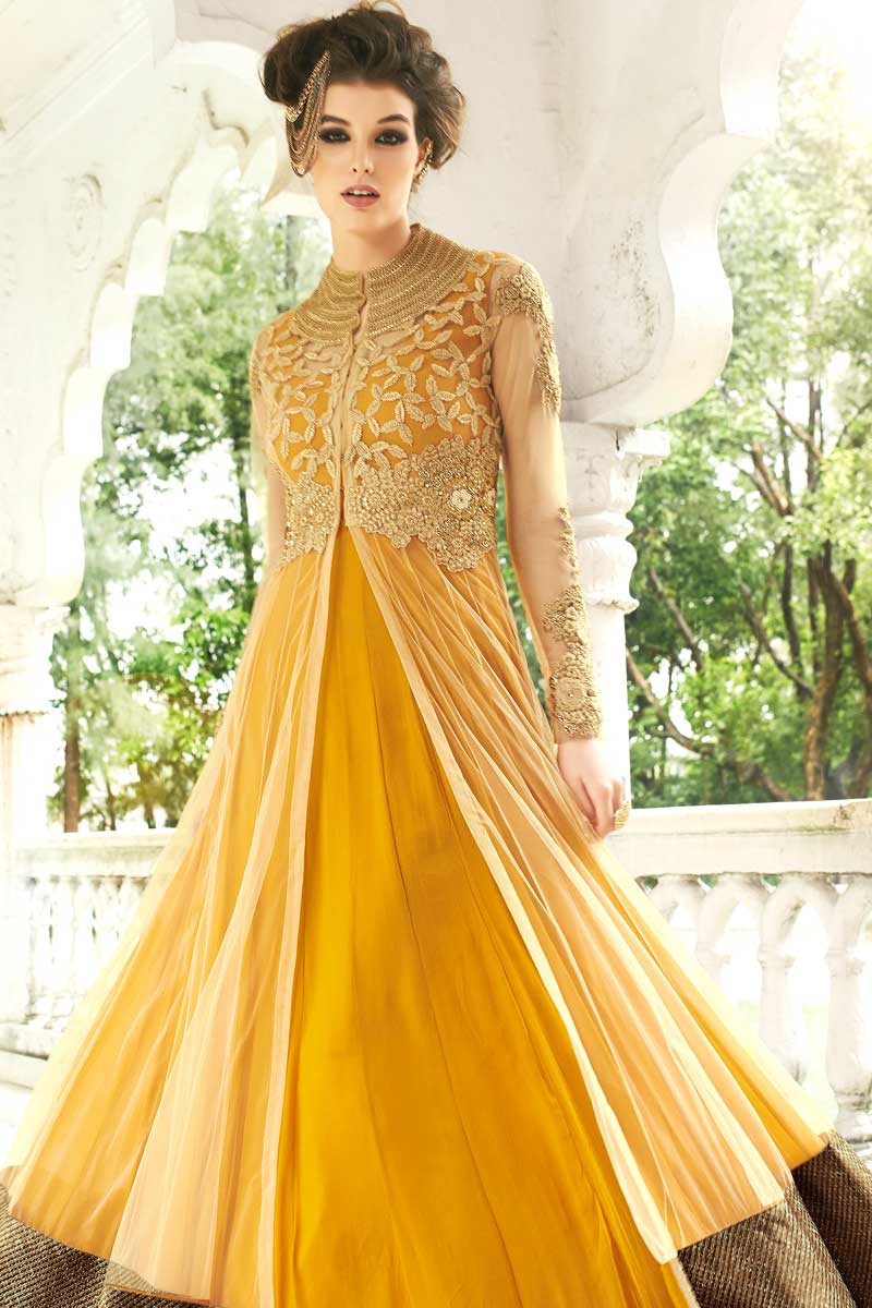 yellow net gown