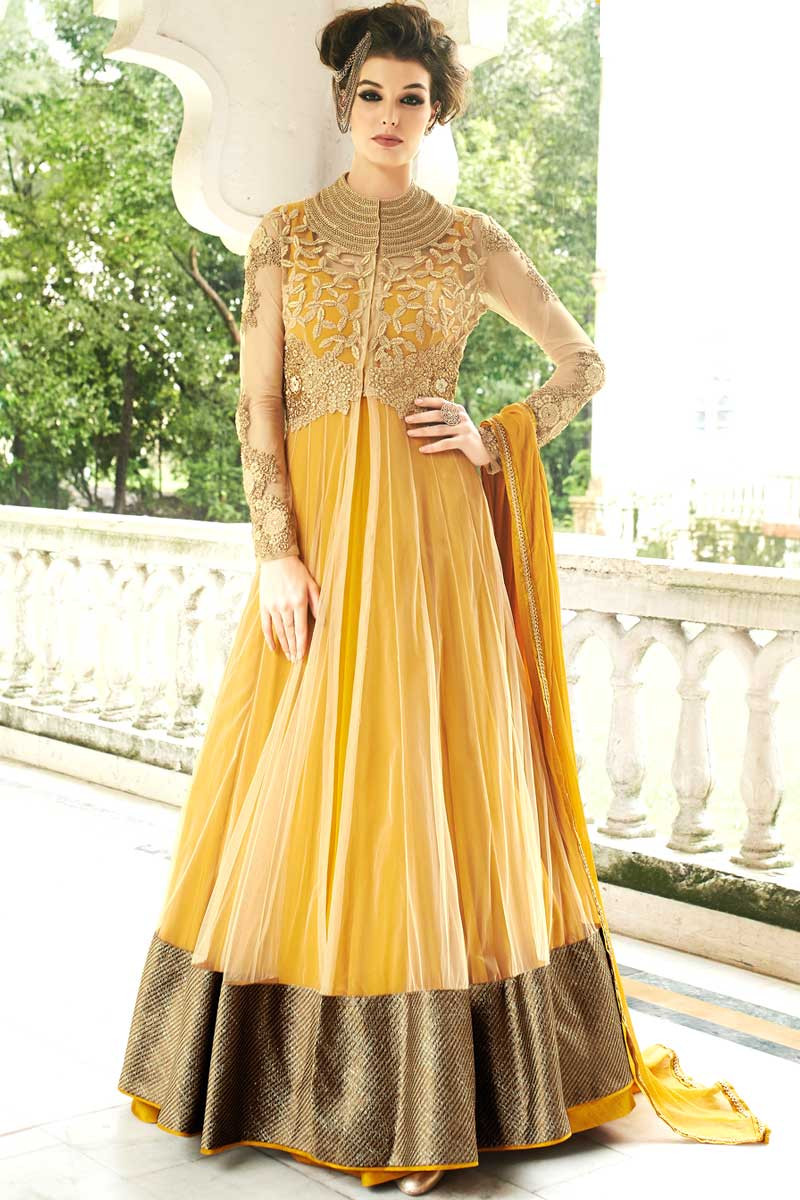 yellow net dress design