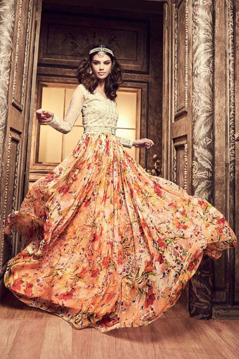 printed chiffon anarkali suits