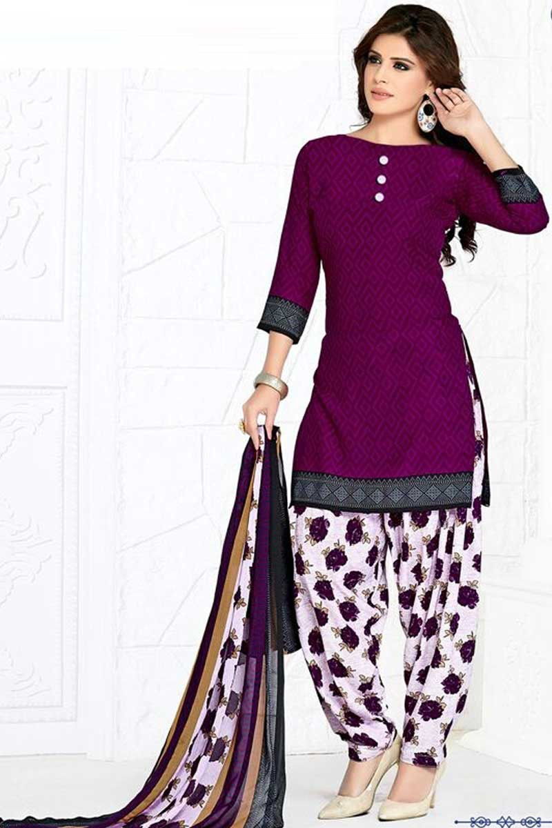 Ready made Purple Cotton Patiala Suit With Dupatta - Dmv14479