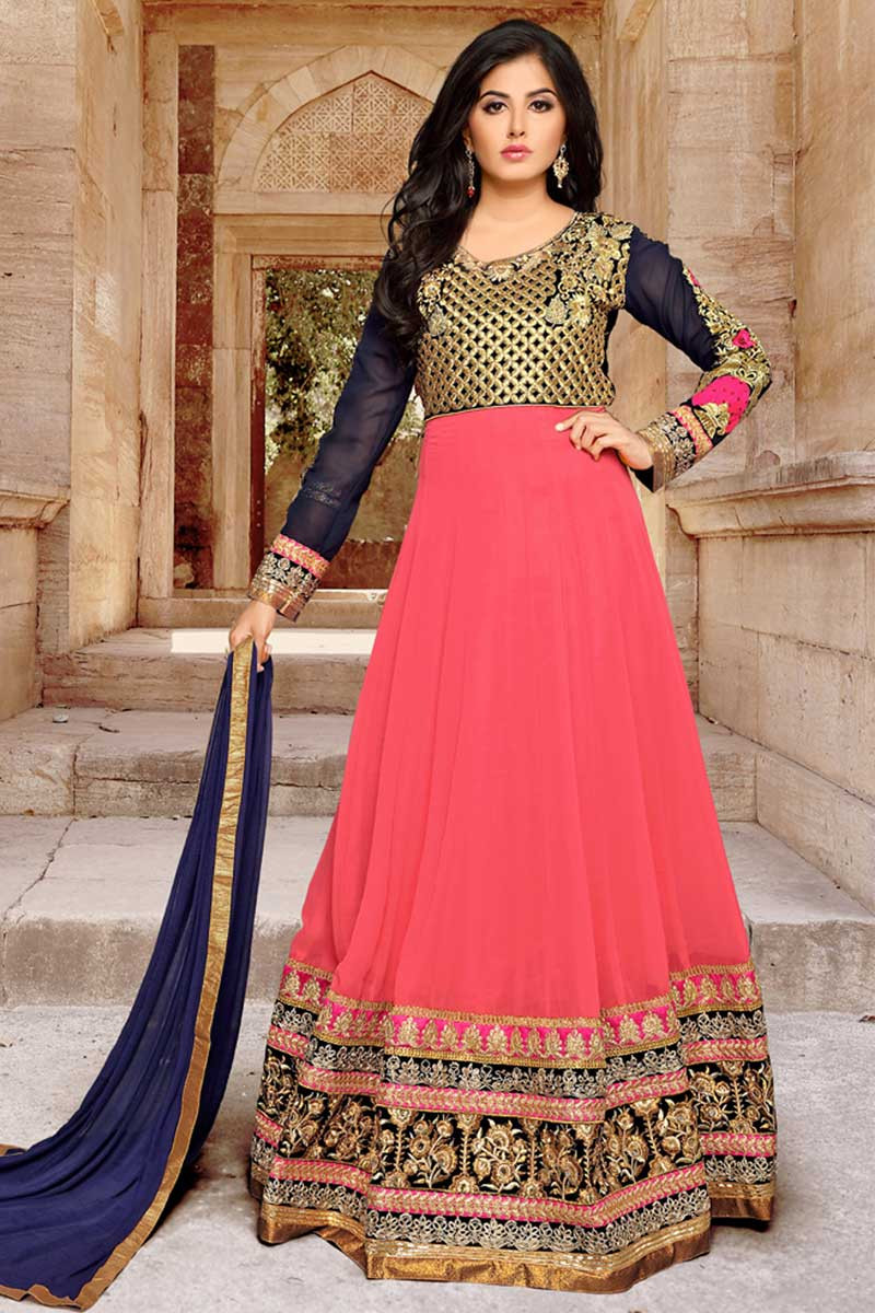 pink georgette gown