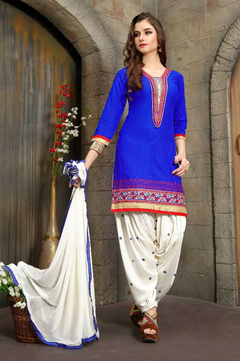 blue white patiala suit