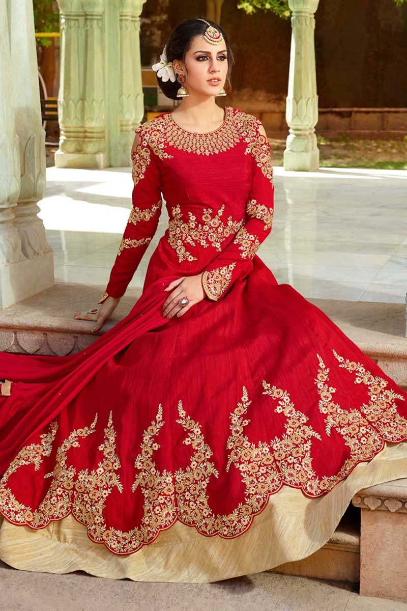 red long churidar
