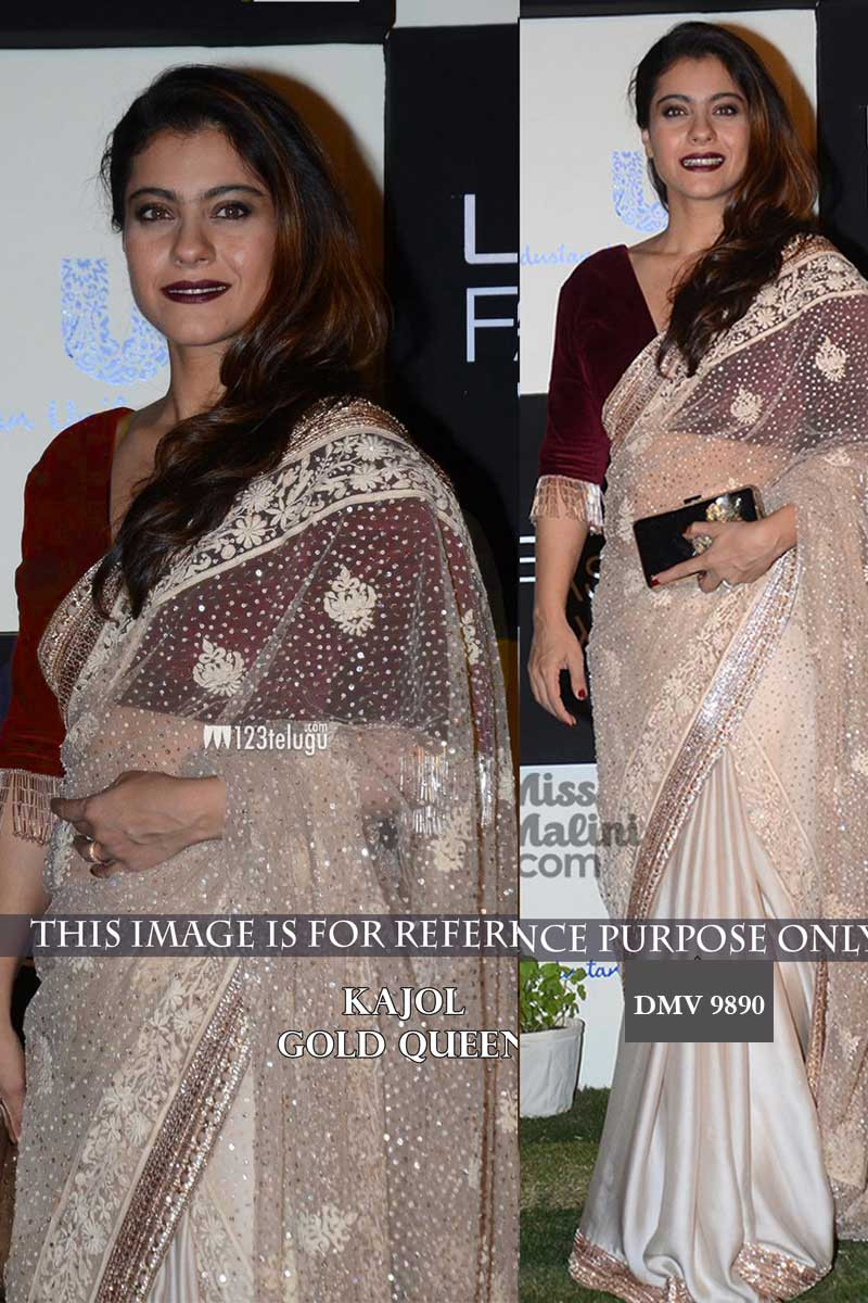 Bollywood Actress Kajol Off White Georgette Saree for Diwali - Dmv9890