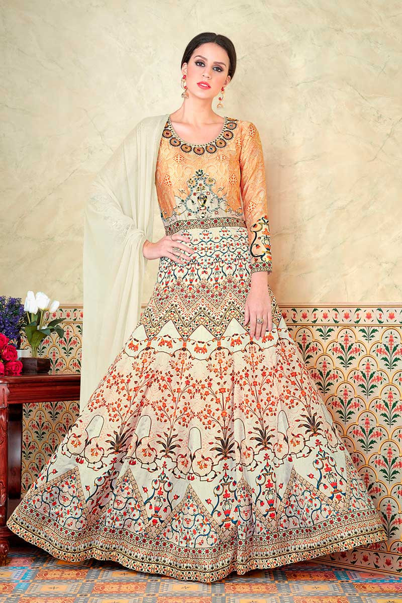 cream and gold anarkali