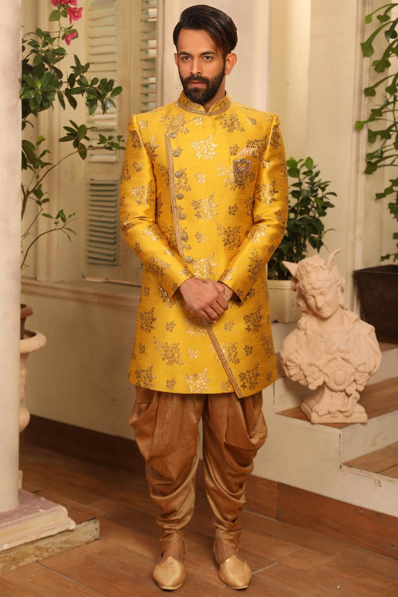 Buy Designer Yellow Jacquard Silk Indo 