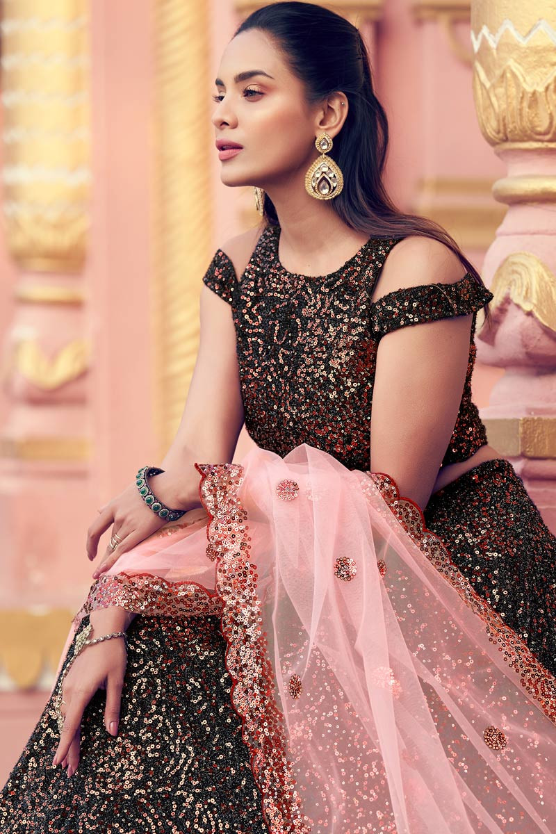 Wedding Collection Lehenga in Dusty Black Embroidered Fabric LLCV08445